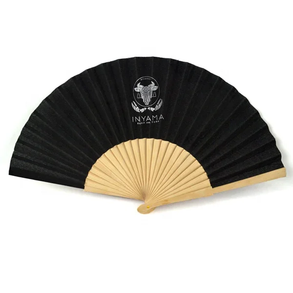 Handheld Fan Ribbed Wholesale Price Custom Printed Paper Fabric Hand Held Wood Ribbed ...