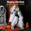 A white female ghost squatting and crying