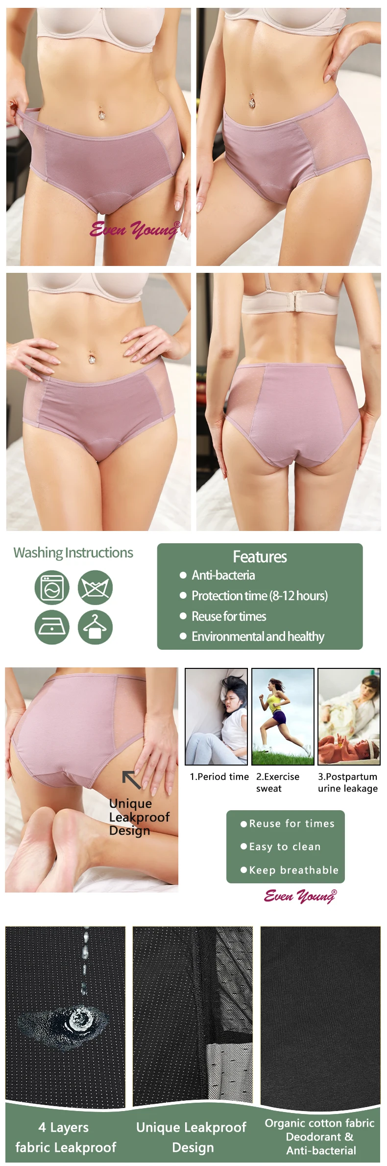 4 Layer Lace Organic Cotton Period Panties Culotte Menstruelle Heavy