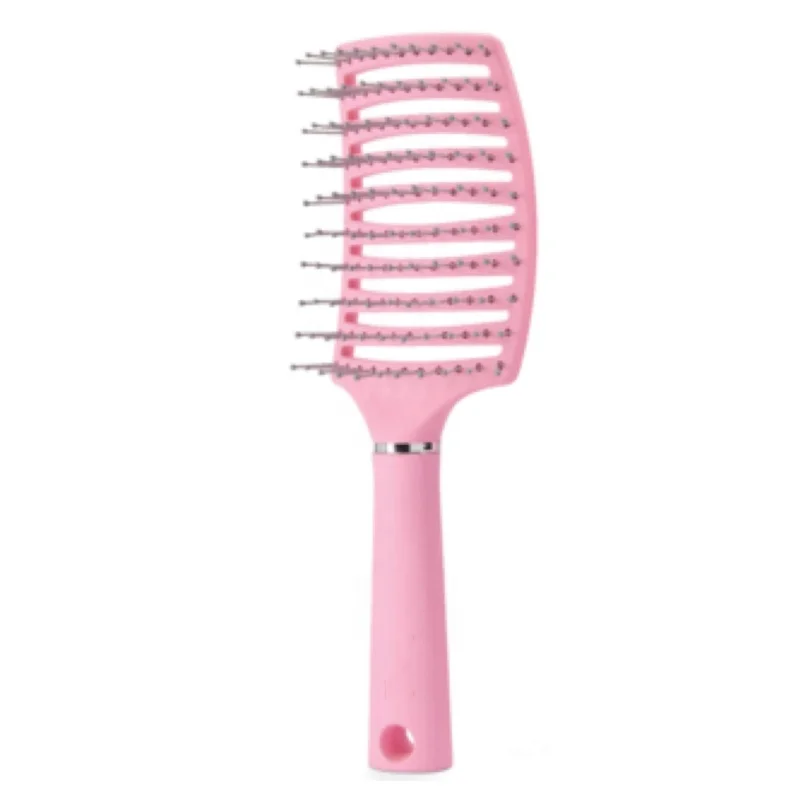 Professional customize pink matte color plastic curved hair brush for salon