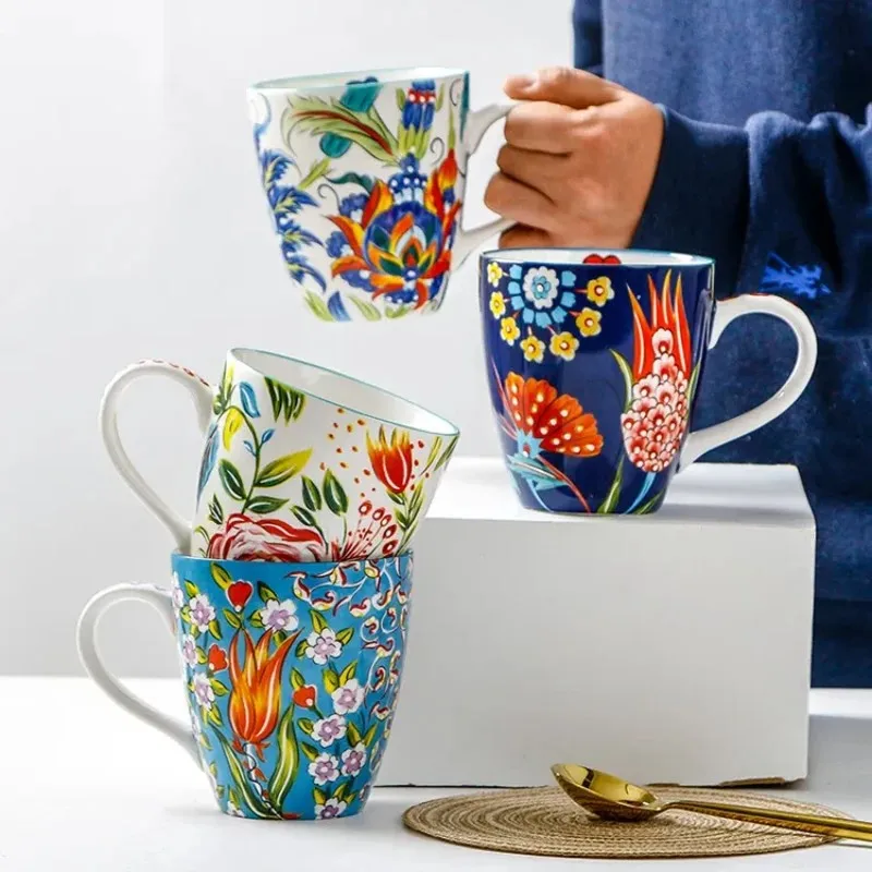 Wholesale Bone China Ceramic Mug Porcelain Coffee Cup with Custom Pattern Full Floral Design with Handle manufacture