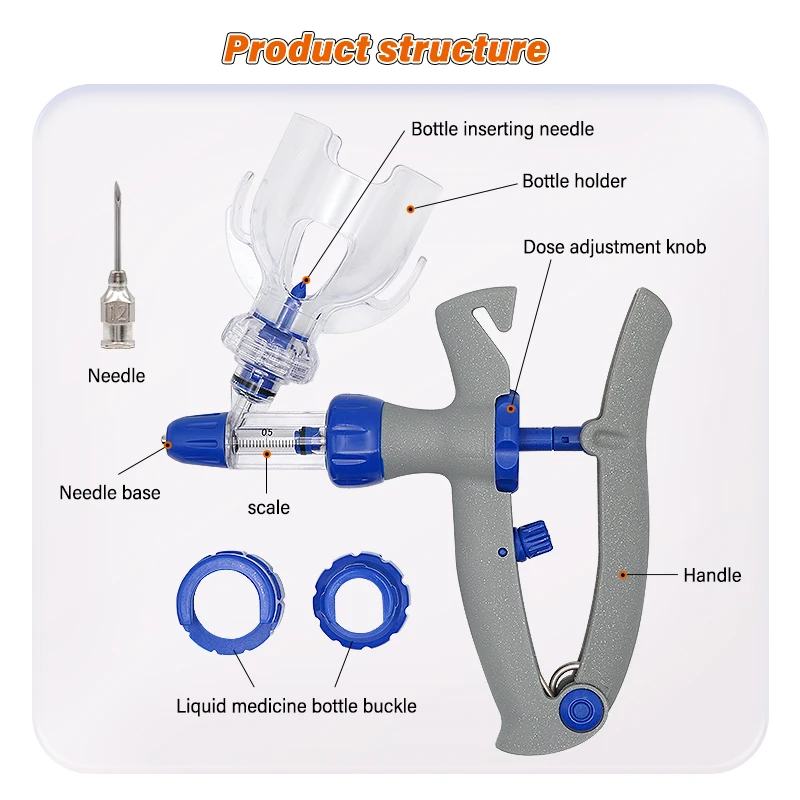 1ml 2ml 5ml Automatic Veterinary Syringes Adjustable Vaccination Injector Animal Continuous Injection