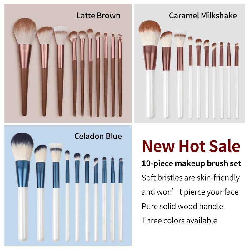 10 Pieces Wooden Handle Synthetic Human Hair Vegan Custom Logo High Quality White Private Label Professional Makeup Brush