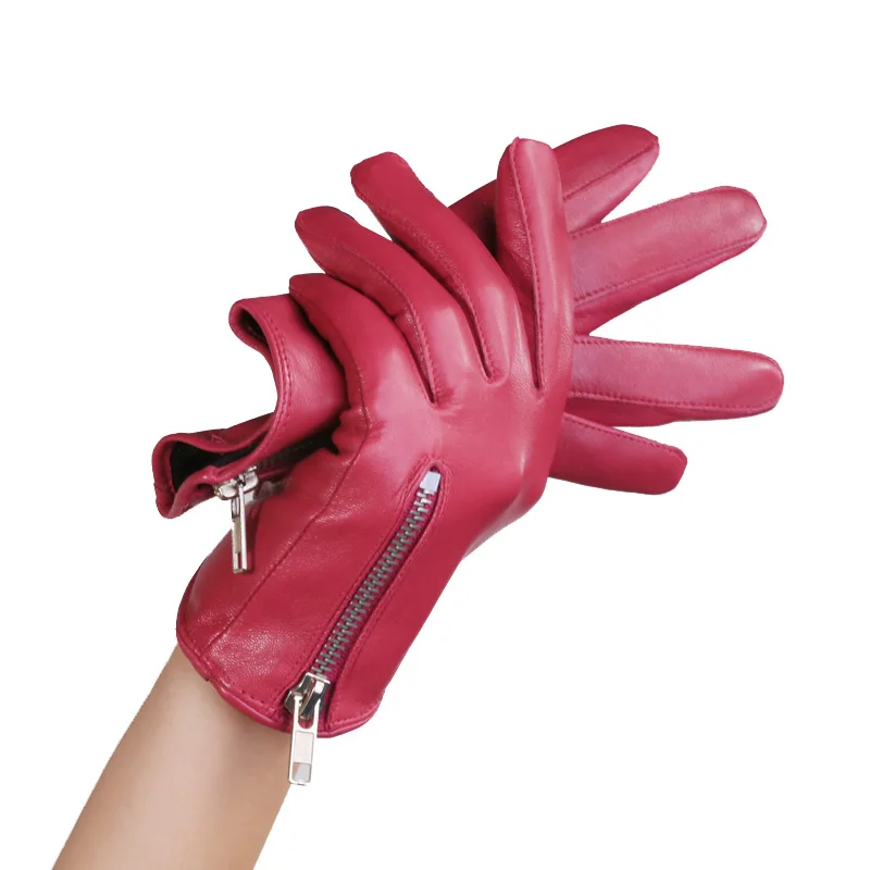 Демисезонные женские ветрозащитные кожаные перчатки из овечьей кожи