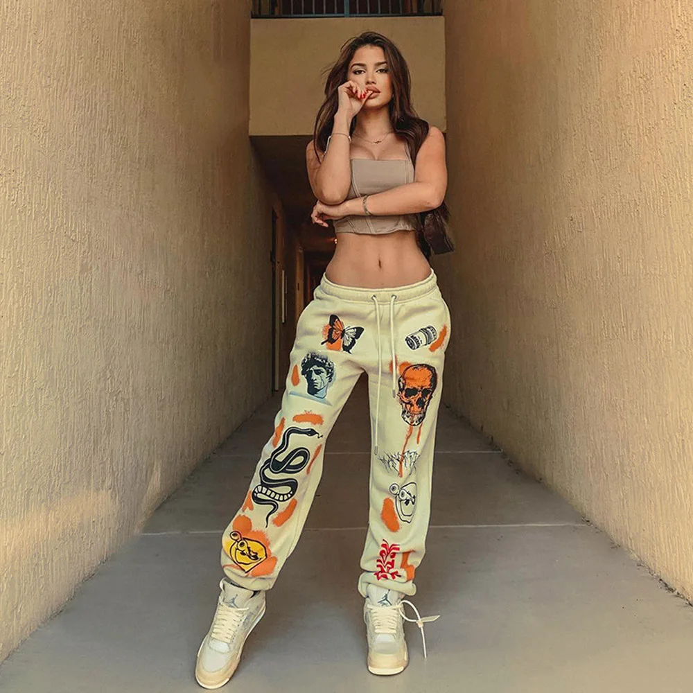Pantalones Largos Con Cordón De Cintura Alta Para Mujer,Joggers Gráficos A  La Moda Con Diseño Elegante,Ropa De Calle Con Graffiti,Novedad De 2021 -  Buy 2021 Streetwear Moda Graffiti Joggers Mujer,Primavera/verano  Calle-estilo Pantalones,Las