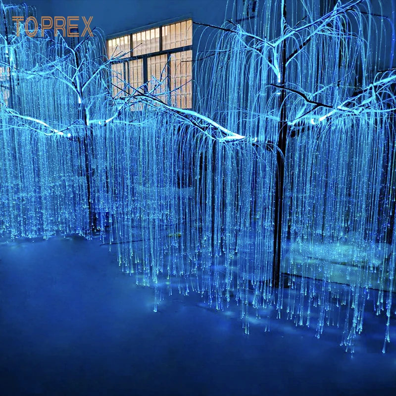 7 Color Changing Event Decoration Metal Trunk Fiber Optic Christmas Lighting Led Weeping Willow Tree Lighting