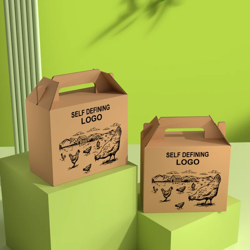 Printed Logo Chick Corrugated Paper Box Chicken Feed Cardboard Boxes Fruit Gift Packaging Box With Handle