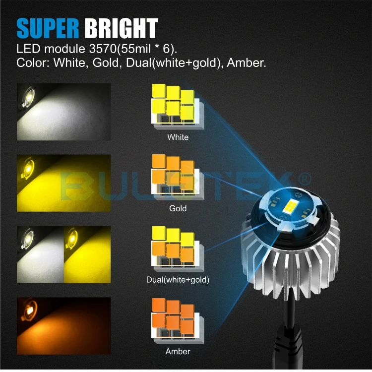 BULBTEK Fanless LED LY5B Turning Light Bulb High Bright 1850 LM Amber Turn Light Driver Inside Auto LED Bulb Car Turning Lamp