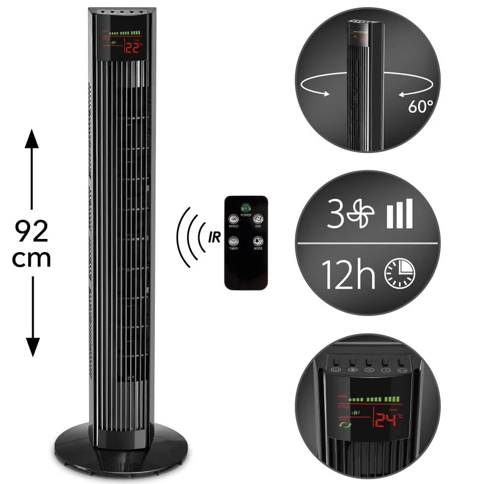 36 Inch Electric Pedestal Stand Fan Air Cooler Bladeless Fan Black