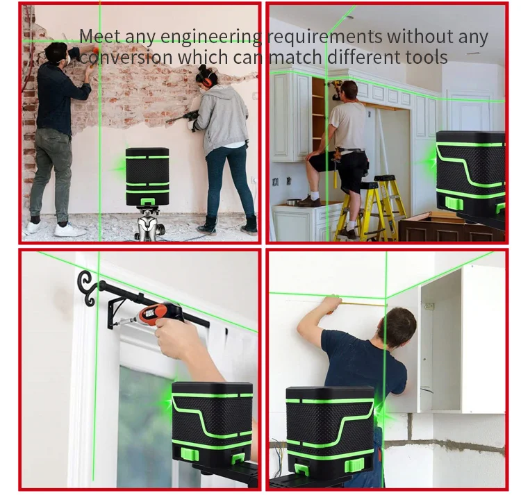 Green Self-Leveling Two Lines Cross Line Laser Level With Adjustable Brightness for Professional Home Building DIY