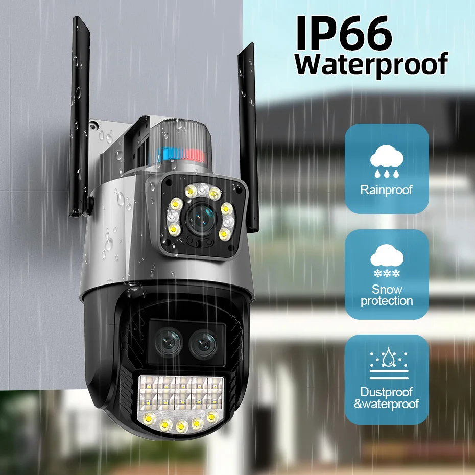 KERUI Three Lens Outdoor Camera Full HD 8X Digital Zoom Security Camera 6MP Network Camera PTZ Auto Tracking Surveillance CCTV