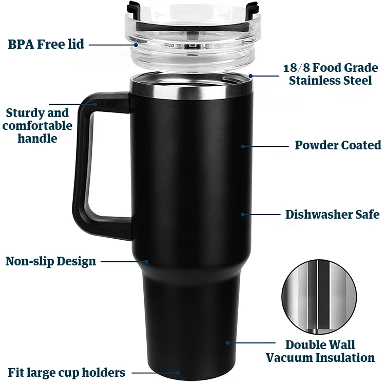 40oz Tumbler With Handle Double Wall Vacuum Insulated 40 Oz Tumblers ...