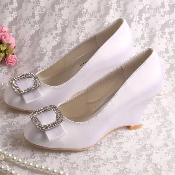 white satin wedge shoes