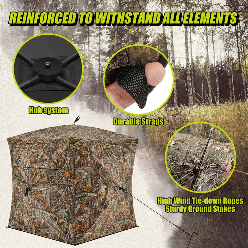 Portable Hunting Blind 270/360 Degree See Through Ground Blind for Deer Hunting, 2-3 Person Pop-up Hunting Deer Blind