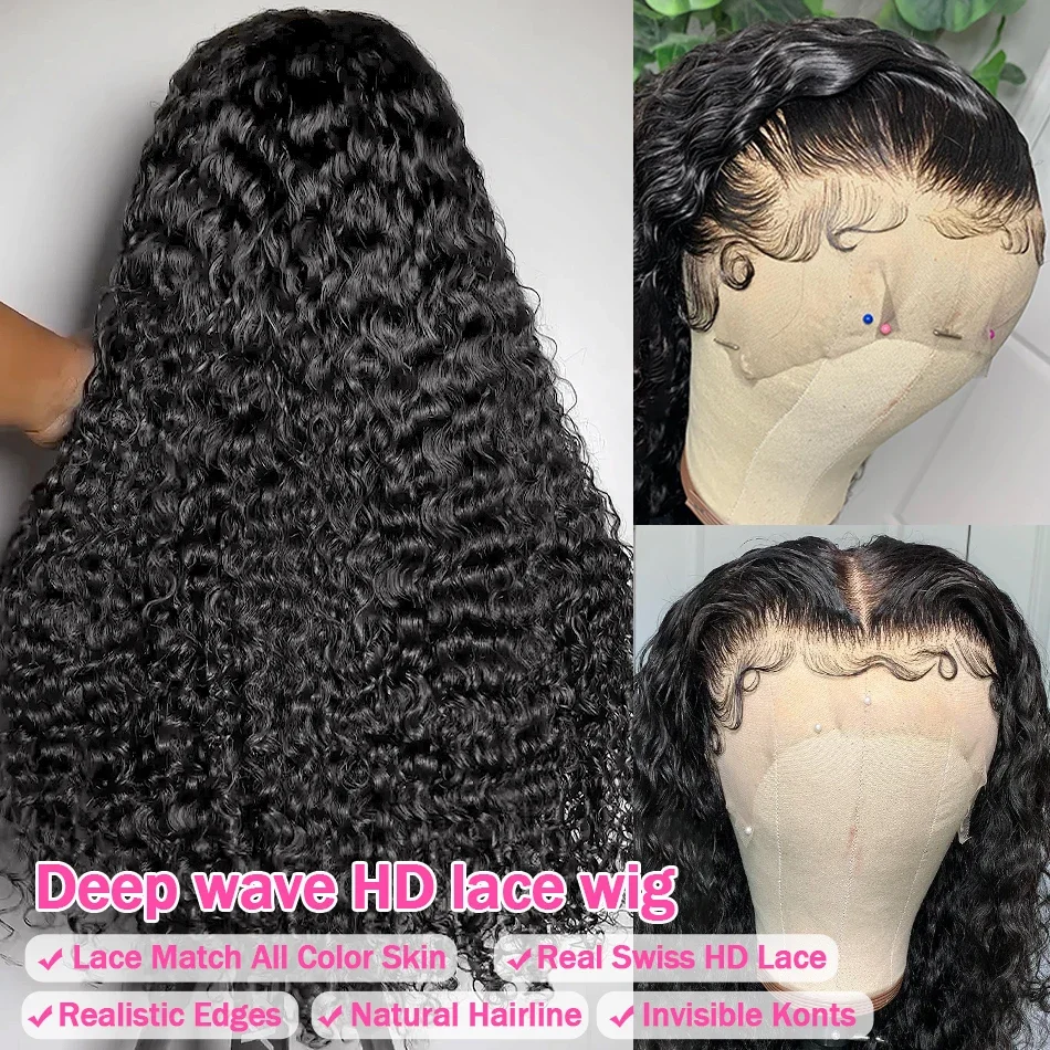 Parrucca frontale trasparente con onde profonde e sciolte da night club, HD Lace Water Curly Human Hair, chiusura in pizzo 5x5, per donne_voghion.com
