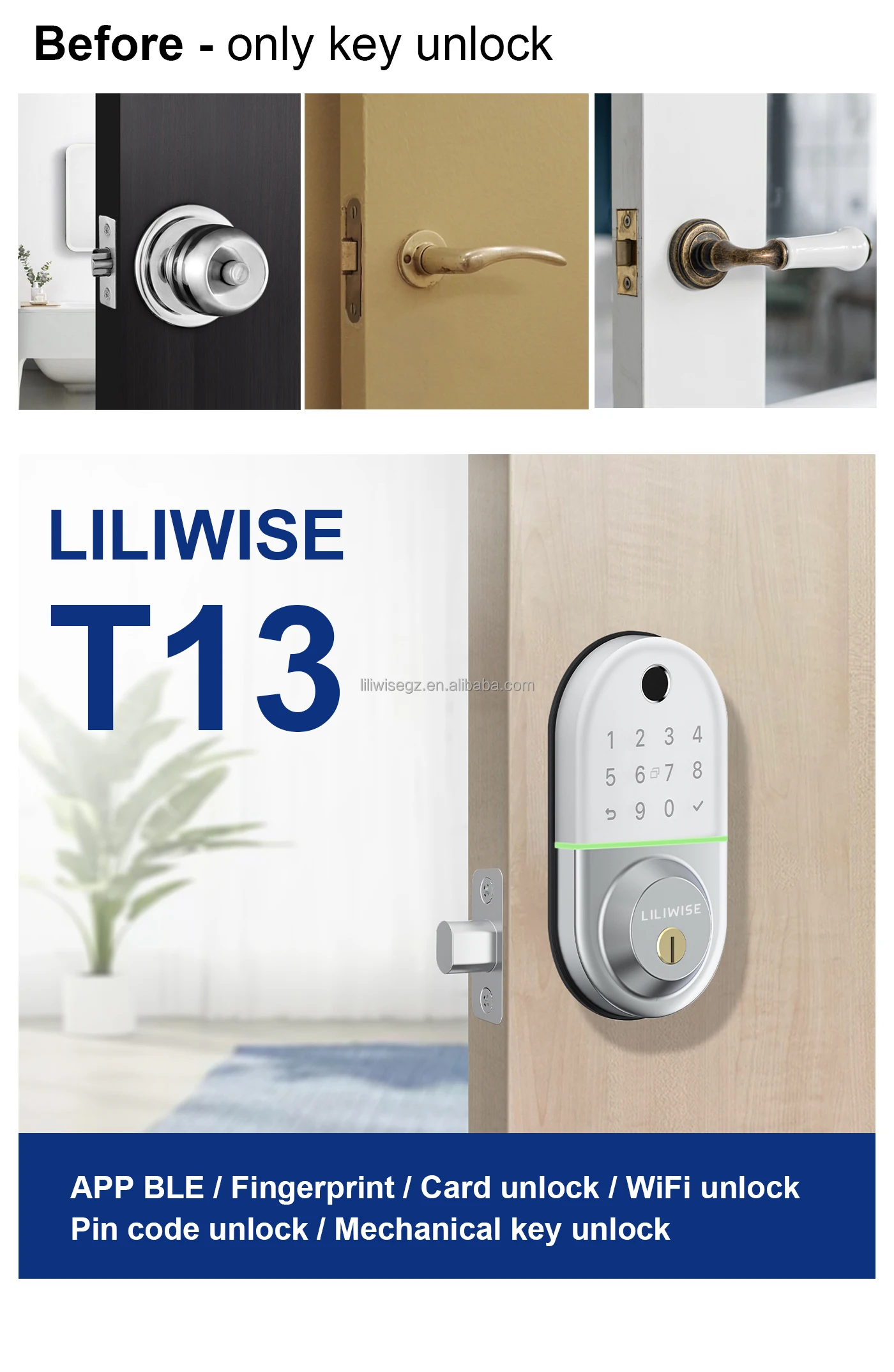 Waterproof Tuya WiFi Fingerprint Smart Door Lock with Grade C Lock Cylinder and 200 Fingerprint Capacity 6