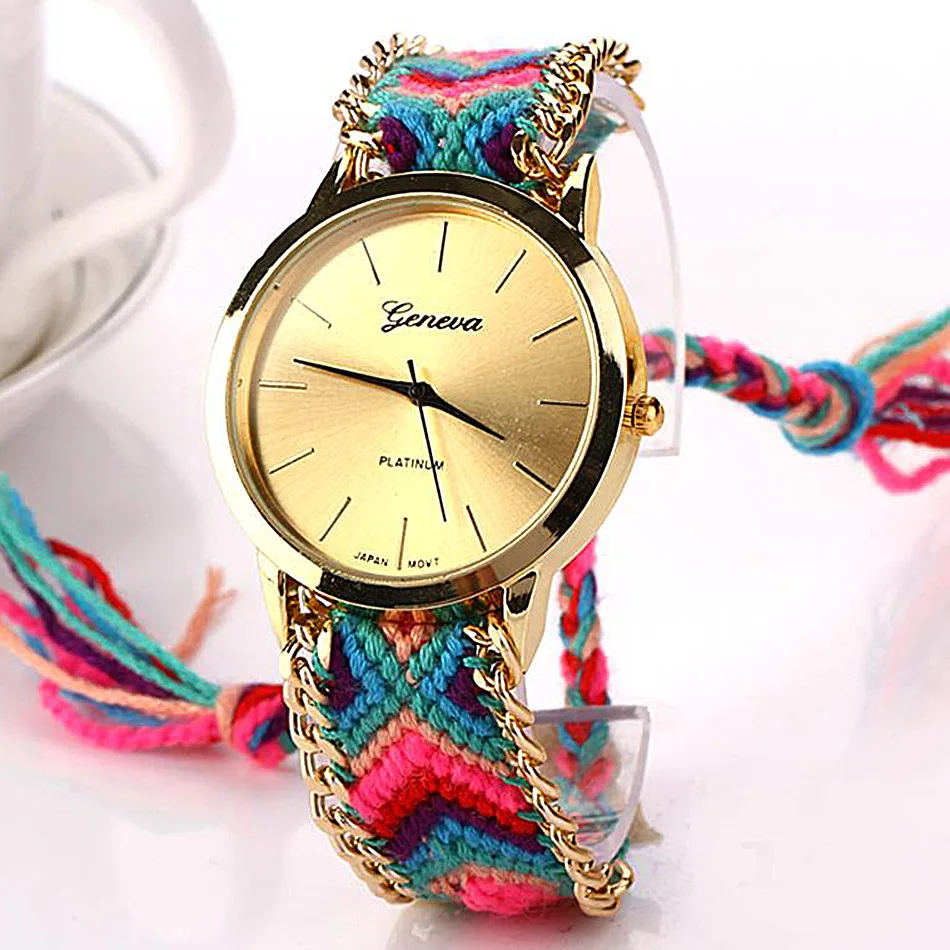 Ethnic style woven ladies watch bracelet watch DIY hand woven wool chain Geneva watch