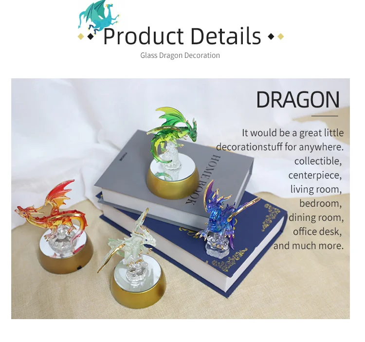 Hand blown blue spun glass dragon classic figurines with stand handmade Chinese Dragon Miniature animal art for sale manufacture