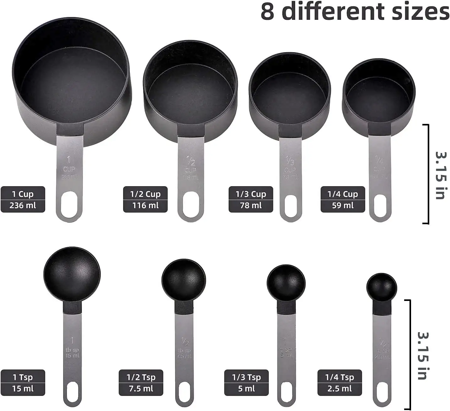 Measuring Cups and Spoons Set of 8 Pieces BPA Free Measuring Cups and Spoons with Stainless Steel Handle