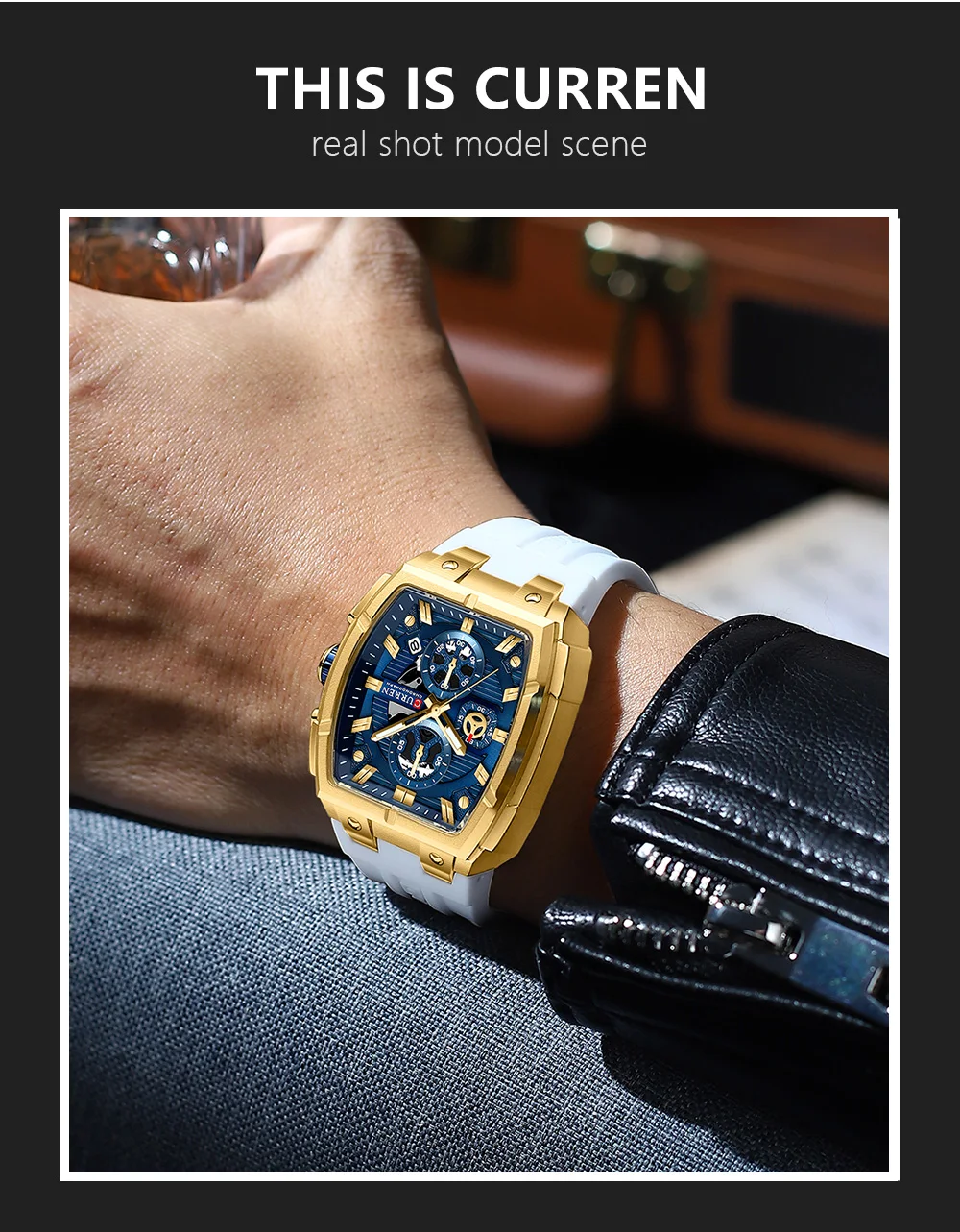 CURREN 8488 Men's Watches Luxury Square Quartz Wristwatch Waterproof Luminous Chronograph Watch for Men Date Clock