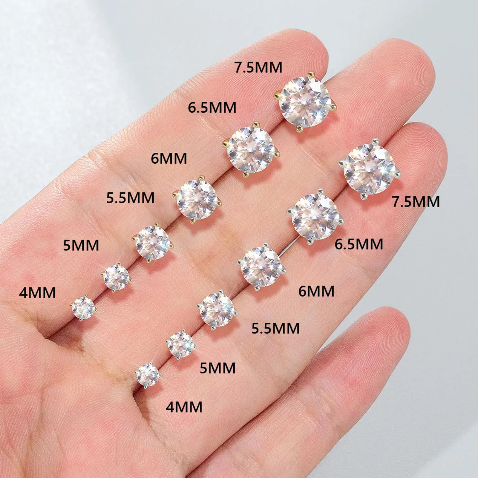 Sterling Silver Black CZ Stud Earrings - 6mm Round Cut, 4-Prong Basket Set, Unisex For Pierced Ears - View #12