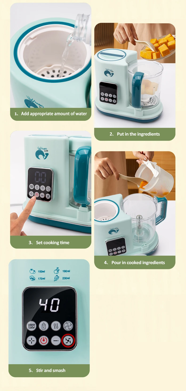 Multifunction Touchable Mini Electric Steamer Baby Food Processor Baby