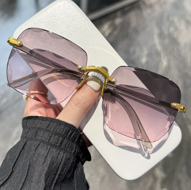 New Cut Purple Pink Lens Sunglasses square Rimless Sunglasses High Quality Rimless Diamond Cut Rimless Sunglasses Mens With... From  main image 4