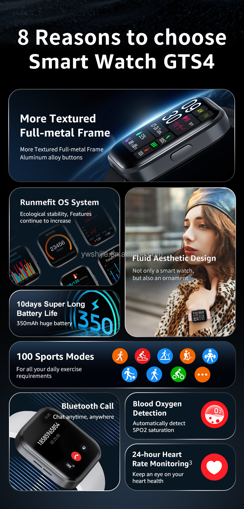 New Arrival 1.69 Inch GTS4 Lithium Battery TFT Screen GPS Position Tracking Smart Watch Bracelet