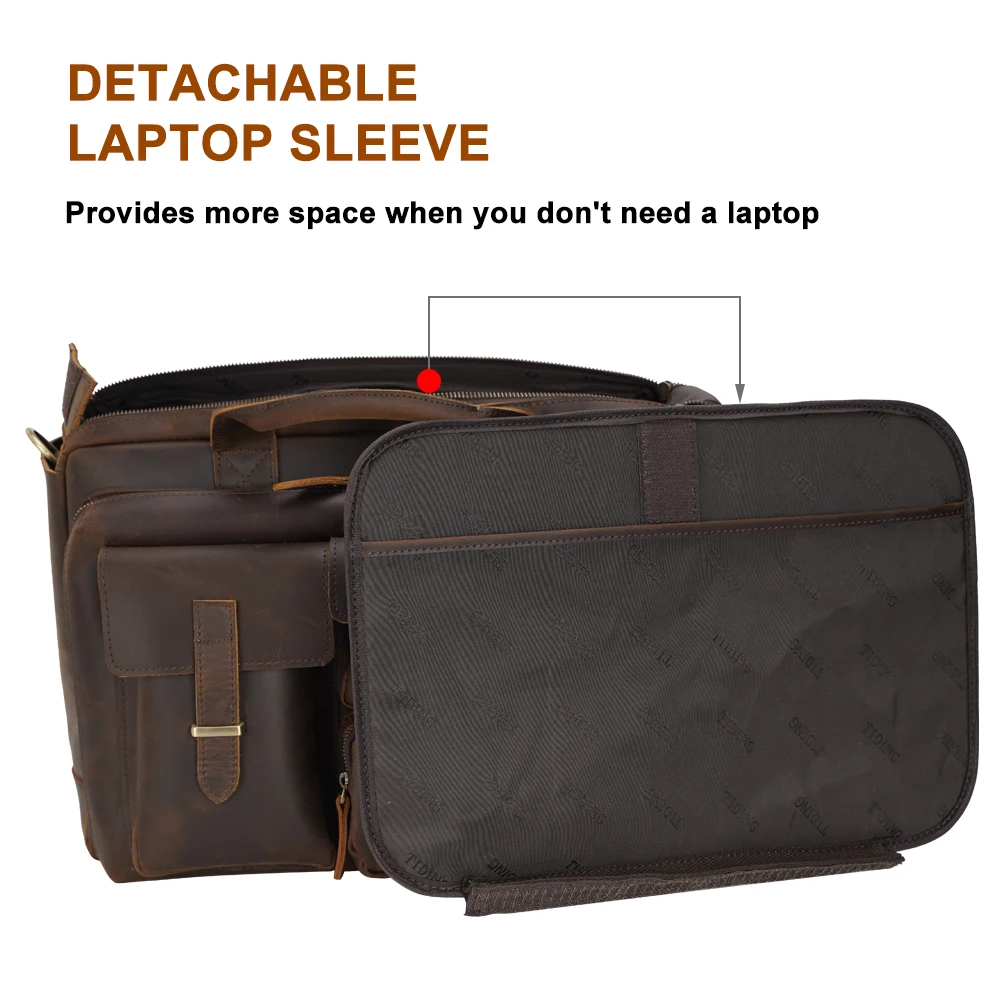 Tiding Custom logo Brown Portable Large Cow Leather Laptop Messenger Briefcase Bag for Men