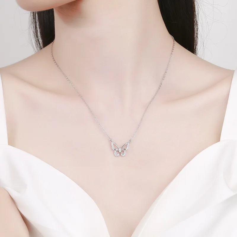 Elegant Zircon Butterfly Sterling Silver Necklace