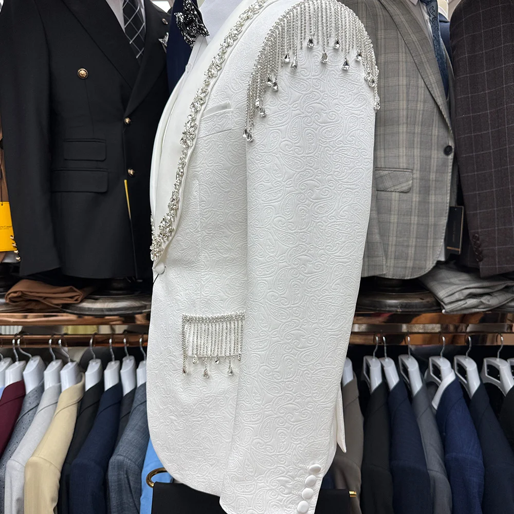 Luxury White Men's Wedding Suits 3-Piece Slim Fit Single Breasted