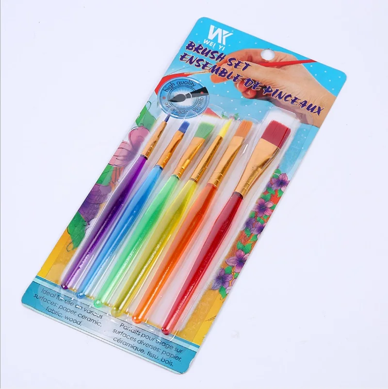 Factory Supply Craft Paint Brushes Kids Cheap Candy Color Handle Paint
