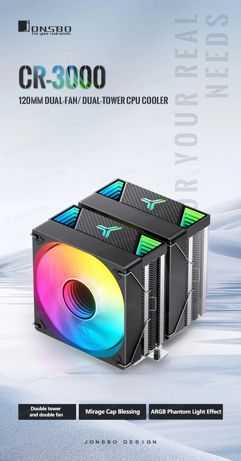 Jonsbo CR-3000 PC Cooling Fan ARGB Heat Pipe Radiator Dual Tower