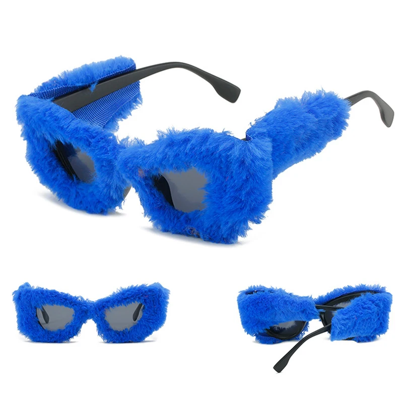 Plush Fuzzy Cat Eye Sunglasses Punk Velvet Shades Masquerade Party Eyewear LASPOR Women Plush Fuzzy Cat Eye Sunglasses Punk Jamaica | Ubuy main image 3