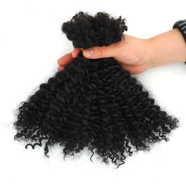 KAMA Factory Price 10 Inches 4A 4B 4C Curl Afro Kinky Remy Single Weft Crochet Bulk Hair Twist Braiding for Hair Extension