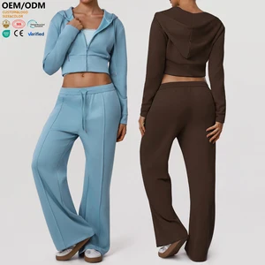 XW-sm2569-2 Wholesale Custom Fashion Zippered Jackets High Quality Outdoor Workout Jogging Pants Yoga Gym Set