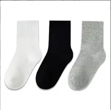 Hot-selling Unisex Plain Black White Gray Children Socks Preppy Style Custom Cotton Crew Kids Sock Wholesale