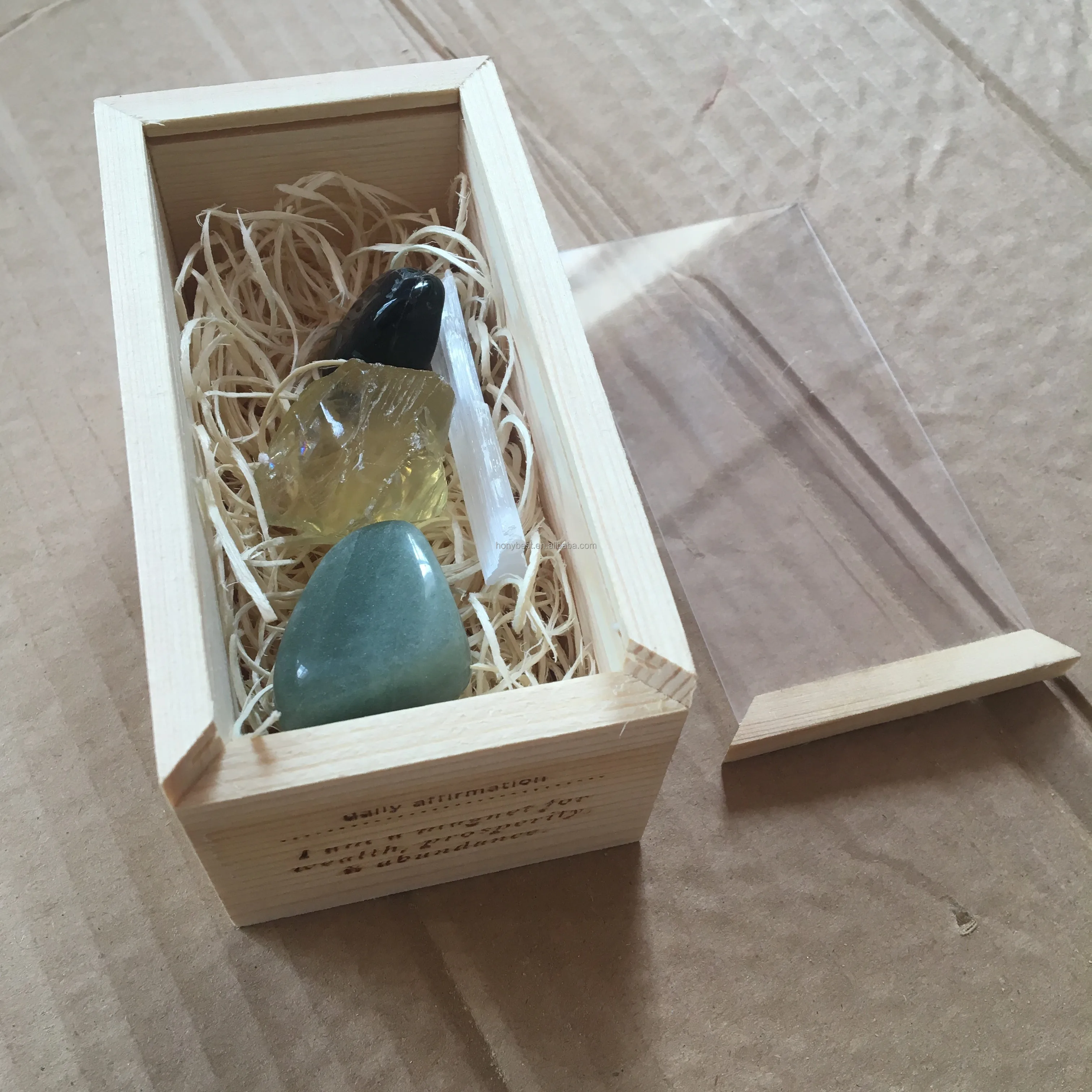 Clear Lid Pine Wood Storage Boxes Gift With Sliding Cover Wooden