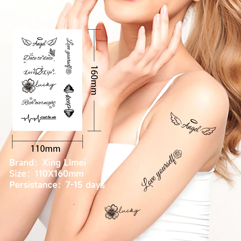 New Text Letter Line Herbal Juice Tattoo Stickers for Boys and Girls Half Permanent Tattoo Stickers for Arms