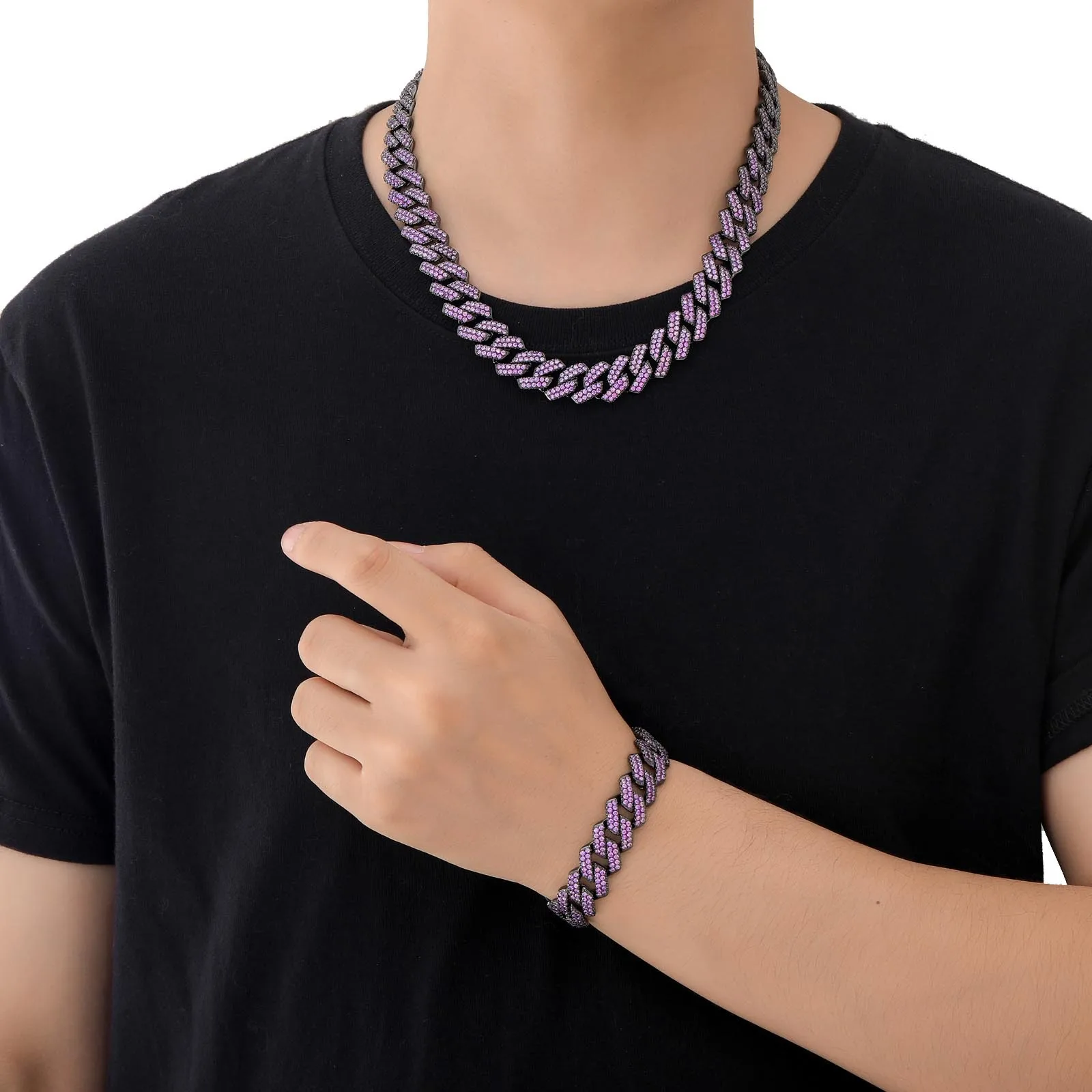 Cuban Link Rapper Jewelry - Iced Out Purple Chain Bracelet