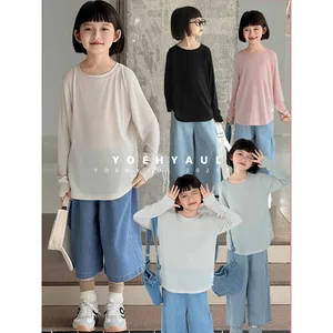 YOEHYAUL CD1420 94% Lyocell Long Sleeve Sunwear T-Shirt Girls Solid Color T-Shirt Ice Silk Soft Breathable Teen Tops