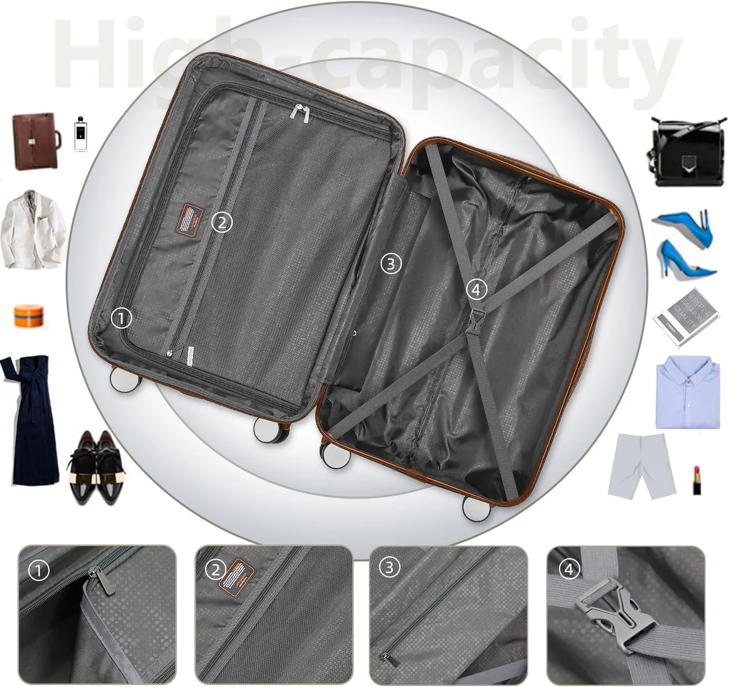 5 Pieces Abs Travel Bags Luggage Set Suitcase Wheels Hardshell Carry On