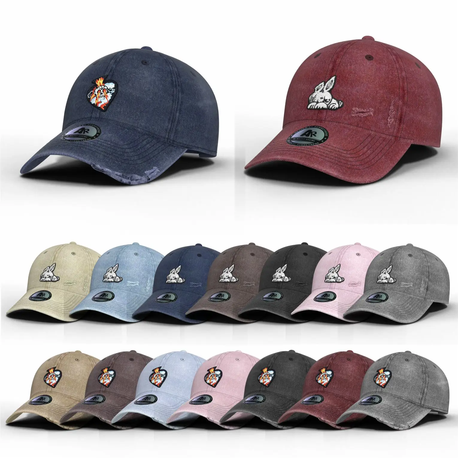 Оптовая продажа 6 панелей взрослая потертая хлопковая бейсболка с вышивкой на заказ мультяшными животными шапка