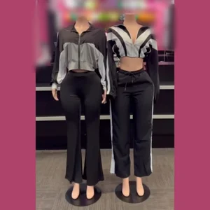 Viviblook Z304ST05 Women's Gym Fitness Outfit New Fashion Long Sleeve Sweatshirt and Trousers 2-Piece Casual Style Set