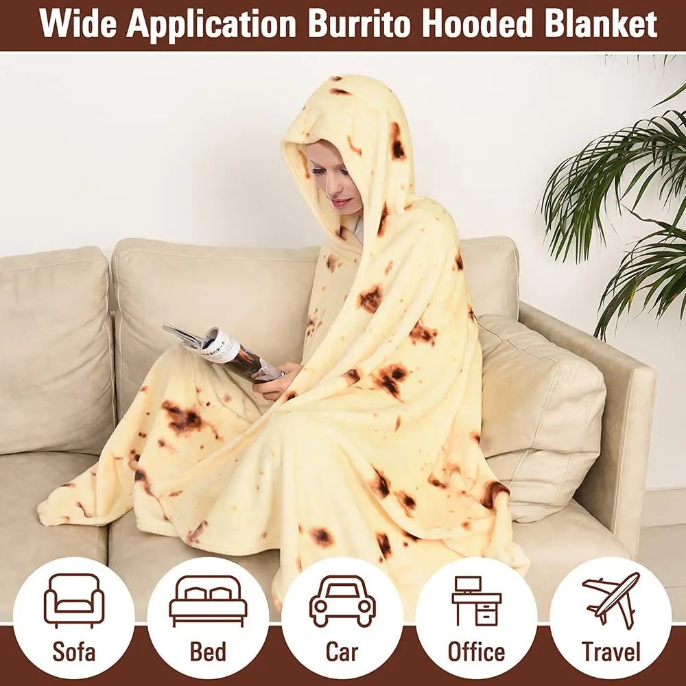 60 X 80Inch Burritos Tortilla Wearable Hooded Blanket