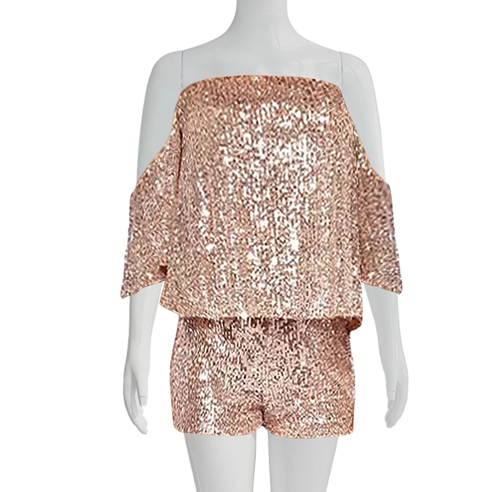 Custom Disc Sequin Top Shorts Set Party Sequin Shining Suit For Women