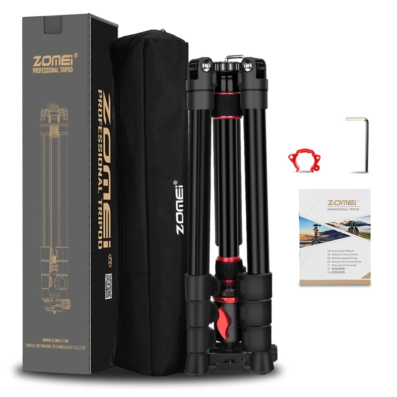 ZOMEI M5 Professional Aluminium Tripod Multifunction Horizontal Center Column Camera Tripod with Tripod Ball Head for DSLR