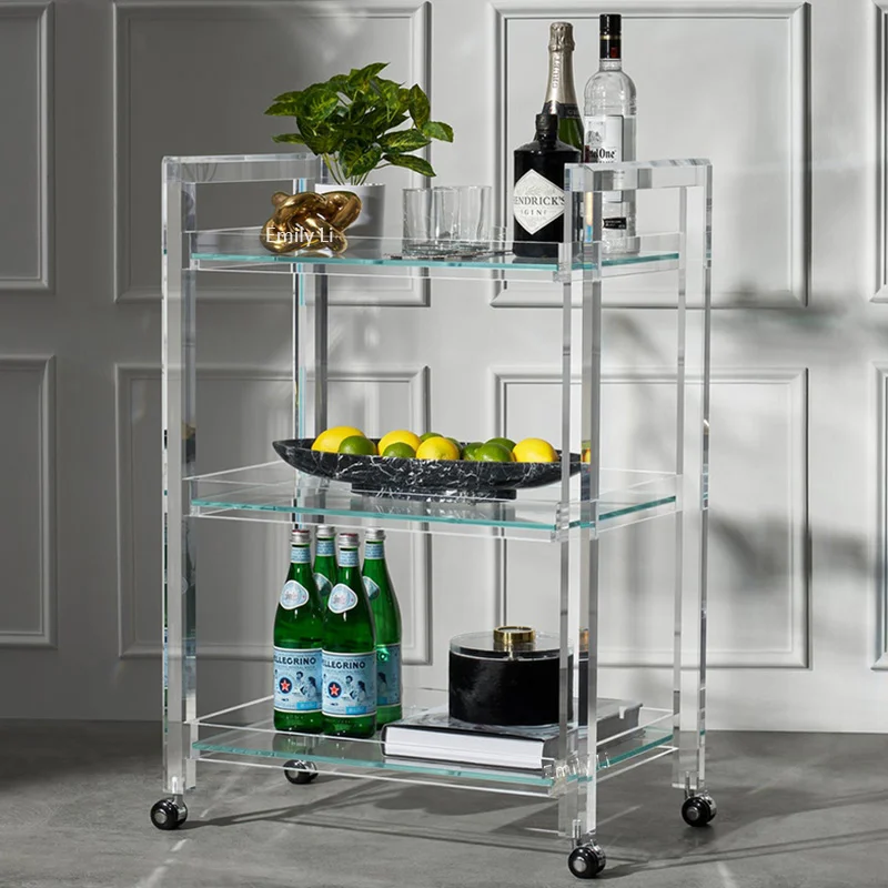 Modern 6mm Glass Top Clear Acrylic 3 Layers Serving Trolley Acrylic ...