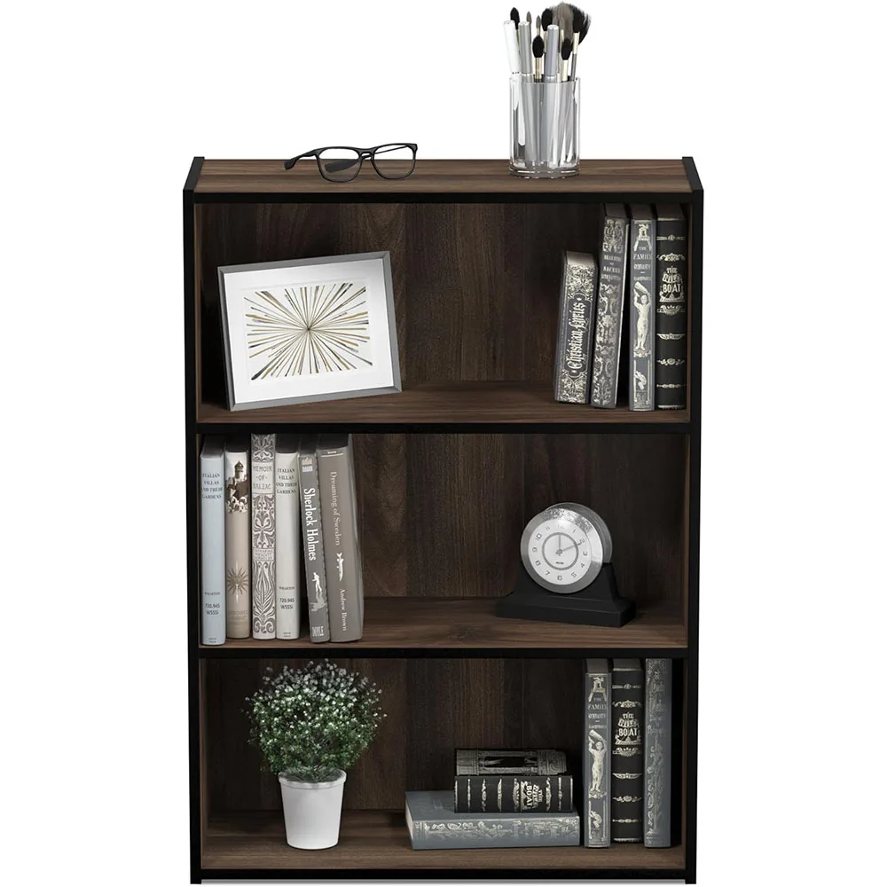 product columbia walnut 3 tier open shelf bookcase elegant living room furniture-4