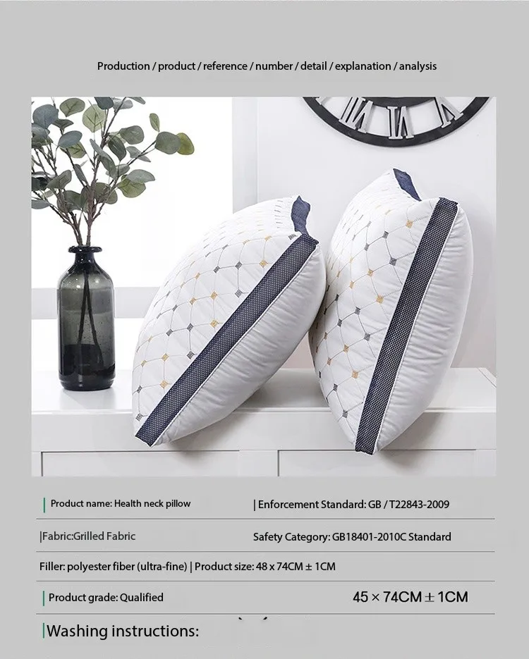 High Quality Soft Pillow 1000g 48*74 Hilton Double Line Hotel Bed